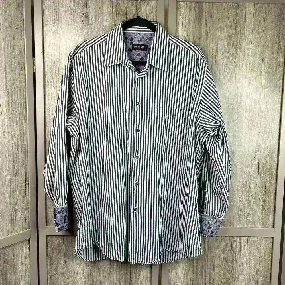 Emanuel Ungaro Men Button Down Shirt XL Striped Long Sleeves
